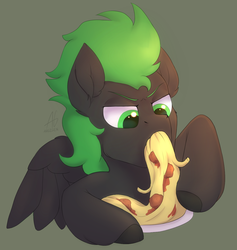 Size: 1152x1213 | Tagged: safe, artist:argigen, oc, oc only, pony, rcf community, eating, food, male, meat, meatball, pasta, ponies eating meat, solo, spaghetti, stallion