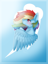Size: 480x640 | Tagged: safe, artist:vvalent, rainbow dash, pegasus, pony, g4, blue background, blushing, bust, crying, cutie mark, female, mare, sad, simple background, solo, speedpaint available, windswept mane, wings