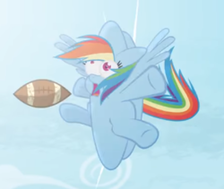 Size: 487x411 | Tagged: safe, artist:brutalweather studio, rainbow dash, pegasus, pony, ponyville's incident, g4, abuse, american football, cartoon physics, dashabuse, derp, faic, female, flattened, great moments in animation, shape change, show accurate, solo, sports, youtube link