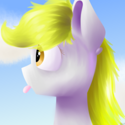 Size: 1500x1500 | Tagged: safe, artist:jellysketch, derpy hooves, pegasus, pony, g4, cute, female, lineless, signature, solo, tongue out