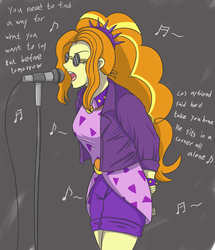 Size: 2952x3425 | Tagged: safe, artist:sumin6301, adagio dazzle, equestria girls, equestria girls series, find the magic, g4, spoiler:eqg series (season 2), female, glasses, high res, microphone, music notes, oasis (band), singing, solo, song, song reference, sunglasses, supersonic