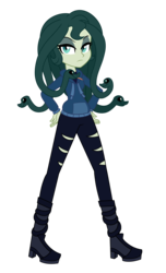 Size: 2000x3300 | Tagged: dead source, safe, artist:wubcakeva, oc, oc:medusa, gorgon, equestria girls, g4, clothes, equestria girls-ified, female, full body, high res, hoodie, medusa, pants, simple background, torn clothes, transparent background