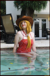 Size: 3456x5184 | Tagged: safe, artist:krazykari, applejack, human, g4, clothes, cosplay, costume, irl, irl human, photo, solo, swimming pool, water
