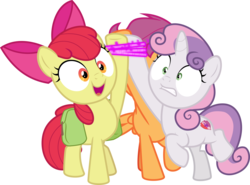 Size: 4049x3000 | Tagged: safe, artist:sollace, apple bloom, scootaloo, sweetie belle, earth pony, pegasus, pony, unicorn, g4, the last crusade, .svg available, bag, bound together, cute, cutie mark crusaders, female, filly, foal, magic, open mouth, raised leg, saddle bag, show accurate, simple background, tied, transparent background, trio, vector