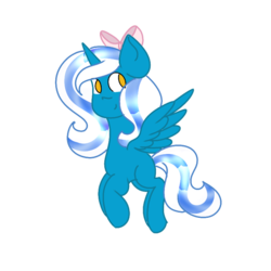 Size: 600x600 | Tagged: safe, artist:thatonepeggles, oc, oc:fleurbelle, alicorn, pony, adorabelle, alicorn oc, bow, cute, female, flying, hair bow, looking back, mare, ocbetes