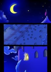 Size: 1201x1700 | Tagged: safe, artist:tarkron, comic:ghosts of the past, g4, comic, hoofprints, moon, night, no dialogue, no pony, twilight's castle