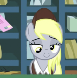 Size: 472x480 | Tagged: safe, screencap, derpy hooves, pegasus, pony, between dark and dawn, g4, animated, cropped, cute, faic, female, gif, mailmare, solo, surprised