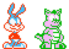 Size: 224x160 | Tagged: safe, artist:tarkan809, spike (g1), dragon, g1, 8-bit, buster bunny, charlie adler, coincidence?!... probably, duo, nintendo entertainment system, pixel art, sprite, style emulation, tiny toon adventures, voice actor joke