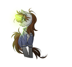 Size: 1234x1156 | Tagged: safe, artist:acediashouse, oc, oc only, oc:littlepip, pony, unicorn, fallout equestria, clothes, fanfic, fanfic art, female, glowing horn, hooves, horn, jumpsuit, magic, mare, simple background, solo, vault suit, white background