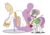 Size: 842x595 | Tagged: safe, artist:shelltoon, sweetie belle, pony, unicorn, g4, clothes, dress, female, filly, glasses, magic, mannequin, newbie artist training grounds, notepad, pincushion, simple background, solo, transparent