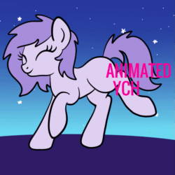 Size: 849x849 | Tagged: safe, artist:lannielona, pony, :p, advertisement, animated, commission, dancing, gif, looking at you, night, silly, simple, solo, stars, tongue out, your character here