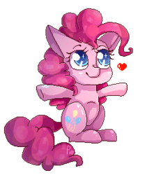 Size: 248x294 | Tagged: safe, artist:soundwavepie, pinkie pie, earth pony, pony, g4, colored pupils, cute, diapinkes, female, heart, hug request, pixel art, simple background, sitting, solo, transparent background