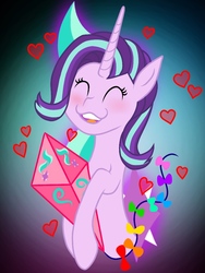 Size: 768x1024 | Tagged: safe, artist:delfinaluther, starlight glimmer, pony, unicorn, g4, blushing, cute, eyes closed, female, glimmerbetes, heart, kite, solo, that pony sure does love kites