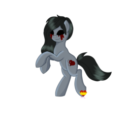 Size: 1024x1024 | Tagged: safe, artist:ariathelovely, oc, oc only, oc:iris, earth pony, pony, blood, crying, heart cutiemark, needle, no eyes, rearing, simple background, solo, tears of blood, thread, transparent background