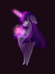 Size: 768x1024 | Tagged: safe, artist:delfinaluther, twilight sparkle, alicorn, pony, g4, crying, female, floppy ears, glowing horn, horn, magic, mare, sad, simple background, solo, twilight sparkle (alicorn), wing hold