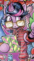 Size: 565x1005 | Tagged: safe, idw, spike, twilight sparkle, alicorn, pony, g4, spoiler:comic, barbara holland, clothes, costume, outfit catalog, stranger things, trapper keeper, twilight sparkle (alicorn)
