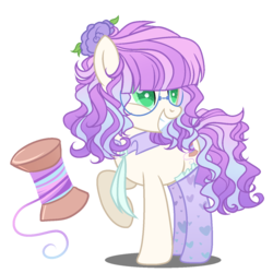 Size: 1400x1400 | Tagged: safe, artist:elementbases, artist:gihhbloonde, oc, oc only, earth pony, pony, adoptable, base used, clothes, female, flower, flower in hair, glasses, grin, jewelry, mare, multicolored hair, necklace, offspring, parent:coco pommel, parent:svengallop, raised hoof, simple background, smiling, socks, solo, stockings, thigh highs, transparent background
