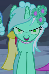 Size: 418x625 | Tagged: safe, screencap, lyra heartstrings, pony, a canterlot wedding, g4, brainwashed, bridesmaid dress, clothes, cropped, dress, mind control