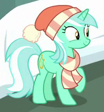 Size: 210x225 | Tagged: safe, screencap, lyra heartstrings, pony, unicorn, best gift ever, g4, clothes, cropped, female, mare, scarf, solo, striped scarf, winter outfit