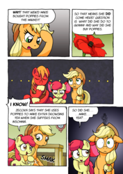 Size: 1201x1700 | Tagged: safe, artist:tarkron, apple bloom, applejack, big macintosh, earth pony, pony, comic:ghosts of the past, g4, comic, dialogue, female, filly, floppy ears, implied zecora, male, mare, poppy, realization, stallion, thinking, this will end in tears, this will not end well