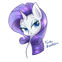 Size: 1500x1500 | Tagged: safe, artist:melliedraws, rarity, pony, unicorn, g4, bust, colored pupils, cute, eyeshadow, female, lidded eyes, makeup, mare, portrait, raribetes, simple background, smiling, solo, white background