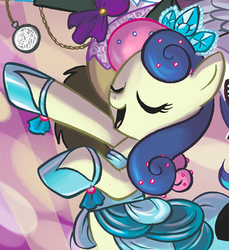 Size: 502x548 | Tagged: safe, idw, bon bon, derpy hooves, doctor whooves, sweetie drops, time turner, g4, spoiler:comic, clothes, dress