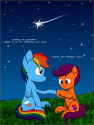 Size: 3000x4000 | Tagged: safe, artist:php124, rainbow dash, scootaloo, pegasus, pony, g4, crying, cutie mark, female, filly, shooting star, sitting, talking, the cmc's cutie marks