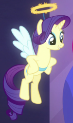 Size: 360x600 | Tagged: safe, screencap, rarity, pony, unicorn, g4, the saddle row review, angel rarity, cropped, female, halo, mare, shoulder angel, solo