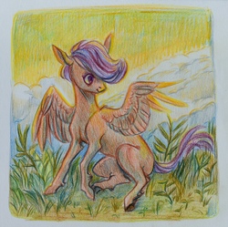 Size: 1085x1080 | Tagged: safe, artist:weird--fish, scootaloo, pegasus, pony, g4, colored pencil drawing, female, filly, solo, traditional art, unshorn fetlocks