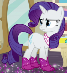 Size: 660x725 | Tagged: safe, screencap, rarity, pony, g4, the end in friend, boots, cropped, female, glitter boots, handkerchief, mare, neckerchief, shoes, solo