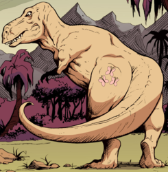 Size: 1060x1080 | Tagged: safe, idw, fluttershy, dinosaur, tyrannosaurus rex, g4, spoiler:comic, spoiler:comic17, dinosaurified, fluttersaurus rex, reflection, tyrannosaurus