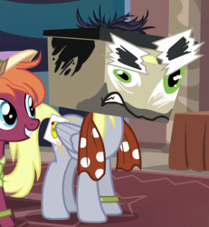 Size: 711x768 | Tagged: safe, screencap, derpy hooves, doctor caballeron, pony, g4, stranger than fan fiction, clothes, costume, cropped