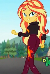 Size: 731x1080 | Tagged: safe, edit, edited screencap, screencap, sunset shimmer, equestria girls, equestria girls series, g4, sunset's backstage pass!, spoiler:eqg series (season 2), ass, bunset shimmer, butt, clothes, cropped, female, lidded eyes, like what you see?, looking at you, looking back, looking back at you, music festival outfit, smiling, solo