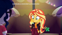 Size: 1920x1080 | Tagged: safe, screencap, sci-twi, sunset shimmer, twilight sparkle, equestria girls, equestria girls series, g4, sunset's backstage pass!, spoiler:eqg series (season 2), clothes, discovery kids, spanish