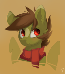 Size: 1178x1329 | Tagged: safe, artist:tangomangoes, oc, oc only, oc:olive hue, pegasus, pony, bust, clothes, male, scarf, solo, stallion
