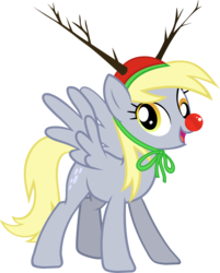 Size: 2295x2853 | Tagged: safe, derpy hooves, pegasus, pony, g4, animal costume, castle creator, costume, female, high res, mare, red nose, reindeer costume, simple background, solo, transparent background