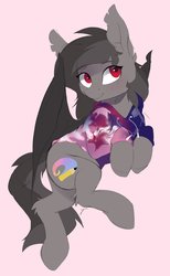 Size: 1259x2048 | Tagged: safe, artist:tangomangoes, oc, oc only, bat pony, pony, bat pony oc, clothes, hoodie, simple background, solo