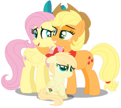 Size: 570x508 | Tagged: safe, artist:awoomarblesoda, applejack, fluttershy, oc, oc:apple juice, pegasus, pony, g4, female, filly, lesbian, magical lesbian spawn, offspring, parent:applejack, parent:fluttershy, parents:appleshy, ship:appleshy, shipping, simple background, transparent background