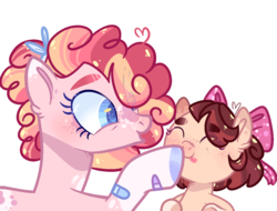 Size: 1200x911 | Tagged: safe, artist:jxst-alexa, pinkie pie, oc, oc:cheesecake strawberry, pony, g4, baby, baby pony, base used, boop, offspring, parent:cheese sandwich, parent:pinkie pie, parents:cheesepie, simple background, transparent background
