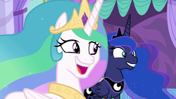 Size: 1920x1080 | Tagged: safe, screencap, princess celestia, princess luna, alicorn, pony, between dark and dawn, g4, my little pony: friendship is magic, duo, faic, female, mare, siblings, sisters, so awesome