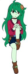 Size: 767x2006 | Tagged: safe, artist:fantasygerard2000, wallflower blush, equestria girls, equestria girls series, g4, sunset's backstage pass!, spoiler:eqg series (season 2), alternate clothes, boots, female, flower, flower in hair, looking at you, music festival outfit, shoes, simple background, sitting, white background