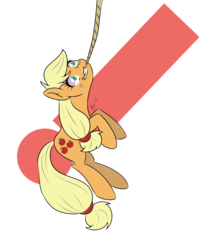 Size: 595x739 | Tagged: safe, artist:shelltoon, applejack, pony, g4, exclamation point, hanging, mouth hold, rope, simple background, transparent