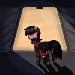 Size: 2020x2020 | Tagged: safe, oc, oc:blacklodge, pony, unicorn, armor, clothes, female, goth, high res, looking at you, mare, science fiction, suit