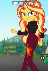 Size: 600x886 | Tagged: safe, edit, edited screencap, screencap, sunset shimmer, equestria girls, equestria girls specials, g4, my little pony equestria girls: better together, my little pony equestria girls: sunset's backstage pass, ass, bronybait, bunset shimmer, butt, cropped, female, like what you see?, looking at you, looking back, looking back at you, music festival outfit, smiling, solo