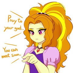 Size: 2500x2400 | Tagged: safe, artist:maren, adagio dazzle, equestria girls, g4, crying, death threat, dialogue, female, high res, idolatry, implied murder, religion, religion in the comments, simple background, solo, this will end in death, this will end in tears, this will end in tears and/or death, threat, white background