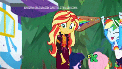 Size: 1920x1080 | Tagged: safe, edit, screencap, applejack, fluttershy, rainbow dash, rarity, sci-twi, sunset shimmer, twilight sparkle, equestria girls, equestria girls specials, g4, my little pony equestria girls: better together, my little pony equestria girls: sunset's backstage pass, animated, female, geode of empathy, geode of super speed, guitar, magical geodes, music festival outfit, musical instrument, sound, spanking, webm