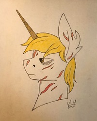 Size: 3024x3780 | Tagged: safe, artist:biergarten13, oc, oc only, oc:goldenblood, pony, fallout equestria, fallout equestria: project horizons, fanfic art, high res, oia, solo, traditional art