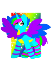 Size: 1800x2500 | Tagged: safe, artist:ponkus, oc, oc only, oc:cory sprinkles, alicorn, pony, alicorn oc, double wings, edgy, multiple wings, original character do not steal, rainbow, solo, wings