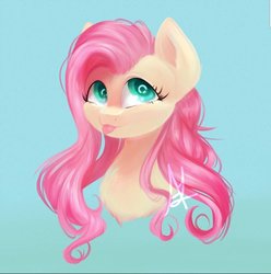 Size: 1071x1080 | Tagged: safe, artist:thewickedvix, fluttershy, pony, g4, :p, blue background, bust, colored pupils, cute, female, portrait, shyabetes, simple background, solo, tongue out
