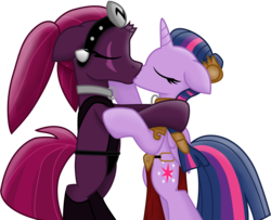 Size: 10800x8756 | Tagged: safe, artist:ejlightning007arts, tempest shadow, twilight sparkle, alicorn, pony, unicorn, g4, bipedal, broken horn, crossover, duo, eye scar, female, horn, kiss on the lips, kissing, lesbian, mare, oola, princess leia, scar, ship:tempestlight, shipping, simple background, slave, slave leia outfit, star wars, transparent background, twilight sparkle (alicorn)